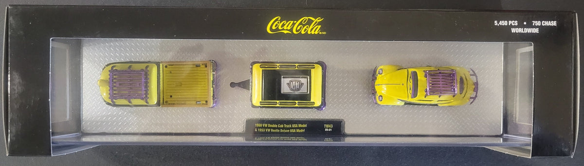 M2 Machines - Coca-Cola 1960 VW Double Cab Truck USA Model & 1953 VW Beetle Deluxe USA Model *CHASE*