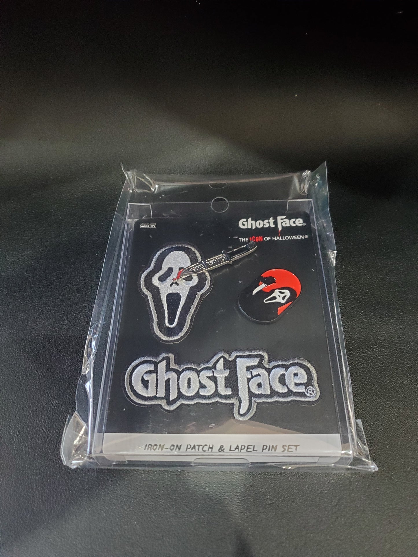 Ghost Face Iron-on Patch & Lapel Pin Set