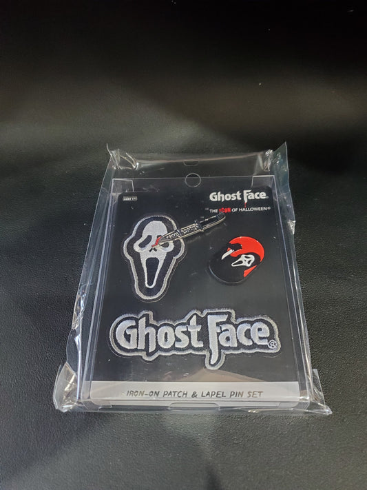 Ghost Face Iron-on Patch & Lapel Pin Set